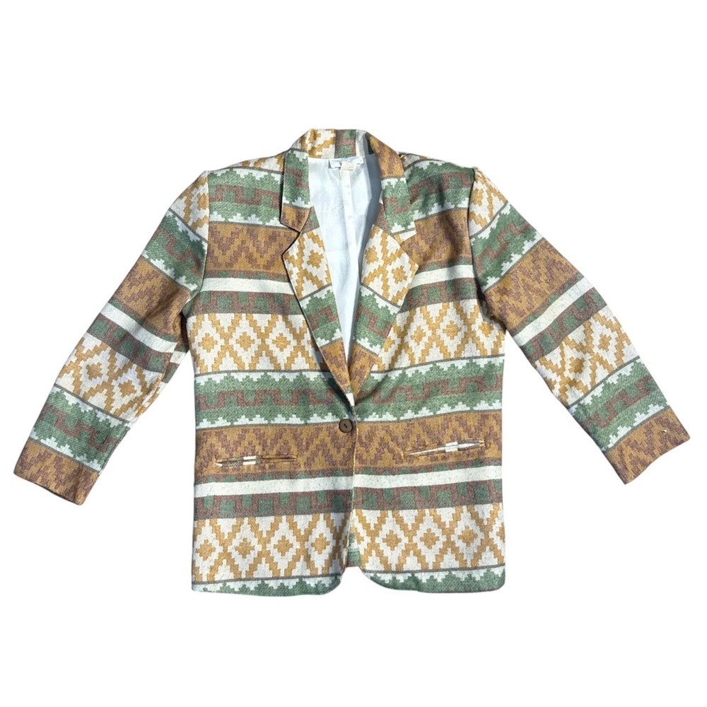 Vintage 1980s 90s Women's Southwest Blazer Aztec Tapestry Print Boho Medium USA